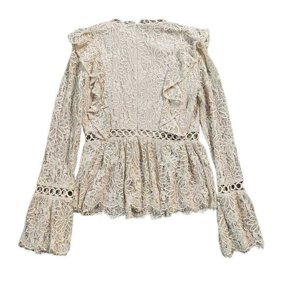 The Clothing Company Cream Lace Romantic Peplum Top Bell Sleeves Small - Picture 6 of 7